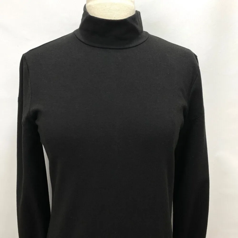 Blue Canoe Organic Black Dress Small Midi Knit Long Sleeves Mock Neck Career